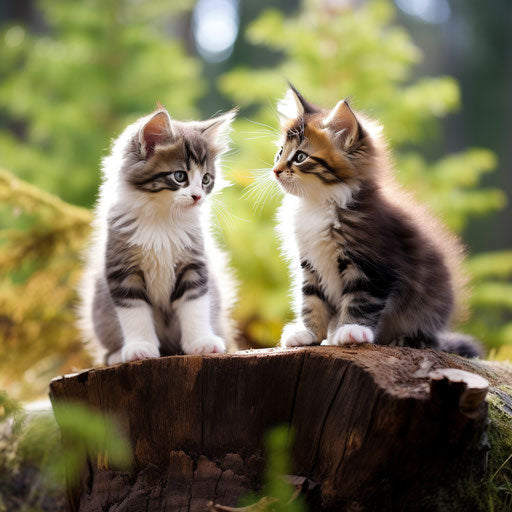 Norwegian forest cat kittens playing