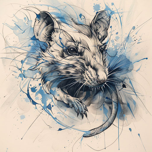 Artistic tattoo sketch of a rat with a smoky effect