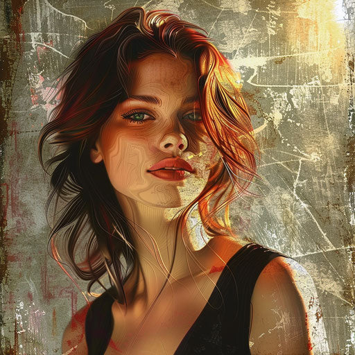 Realistic woman clipart with random flat background