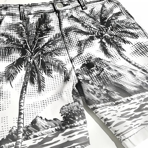 Bermuda shorts for a summer vacation, pointillism technique in black and white