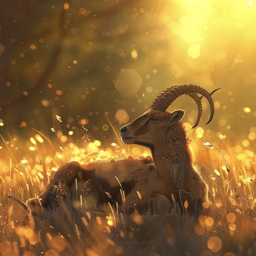 Alpine goat resting in a sunny field