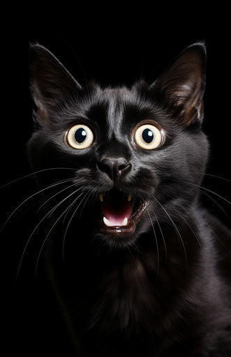 black cat on white background, animated exuberance style