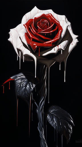 Black rose with dripping paint, brian bolland style