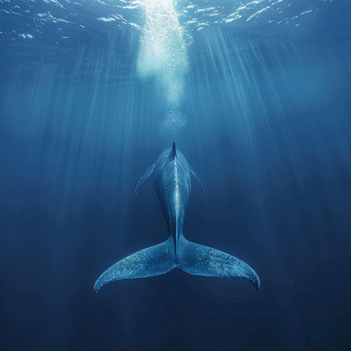 A blue whale's tail fluke disappearing into the depths