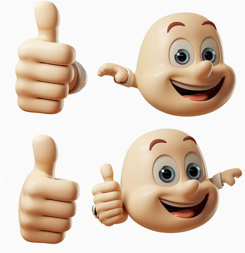 Thumbs up emoji in cartoon form with thumbs up, in the captivating, sculpted 27:28 style