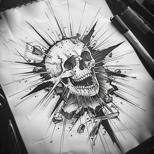 Dynamic flat tattoo sketch of the Cruz with rays of light bursting forth