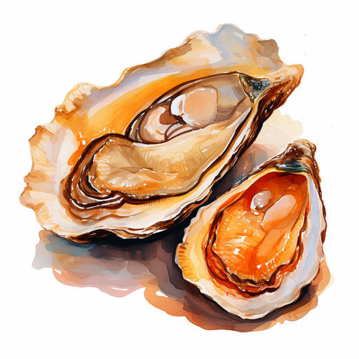 Oyster illustration in the style of Oil painting, on white background