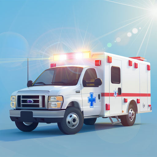 Ambulance clipart in photo realistic style with flat background