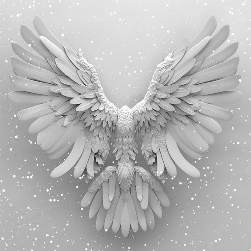 Christmas and New Year clipart in photo realistic style with flat random background, monochrome palette and detailed wings