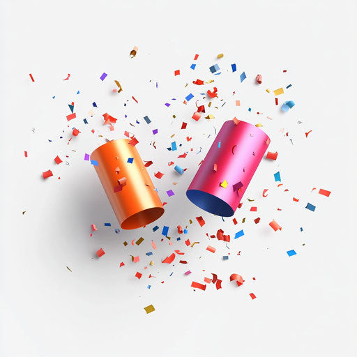 3D Party Poppers on white background, realistic style