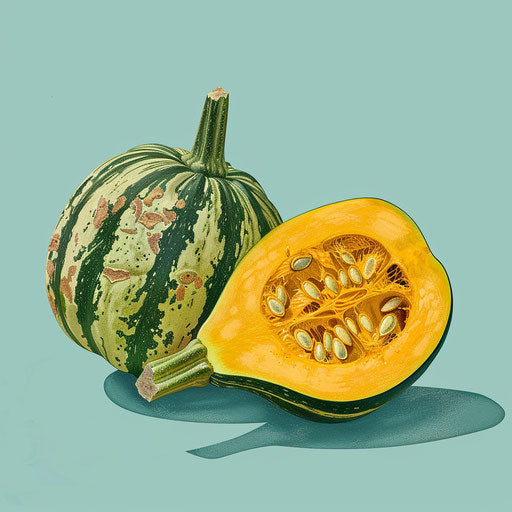 Ultra-realistic squash clipart on flat, serene aqua background