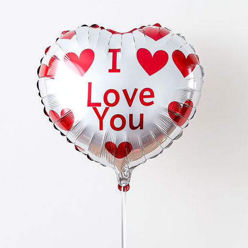 Heart-shaped balloon with 'I Love You' on white background