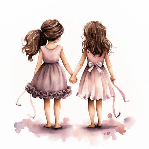 Best friends illustration in the style of Chiaroscuro Art, on white background