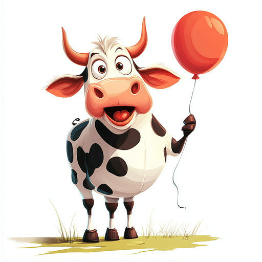 Humorous cow caricature with human characteristics