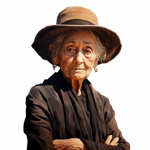 Elderly woman silhouette against light and dark background