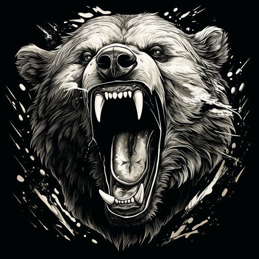 Black and white design with roaring bear's mouth