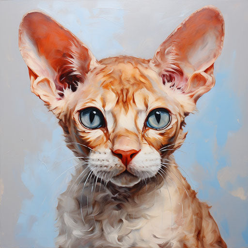 Oil painting of a devon rex cat