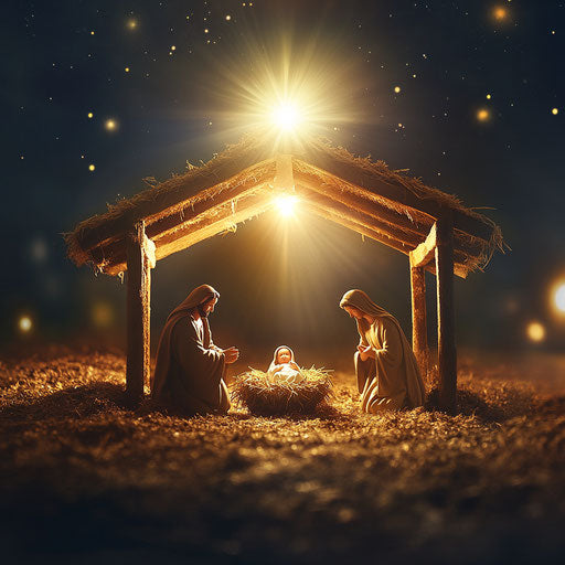 Peaceful nativity scene with baby Jesus in a manger