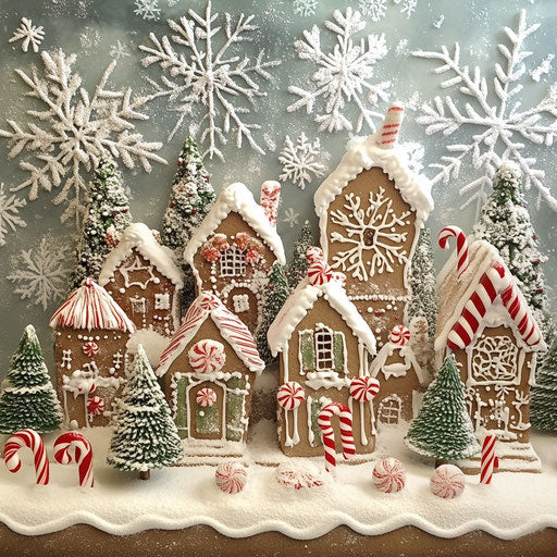 Gingerbread village in snowy candyland