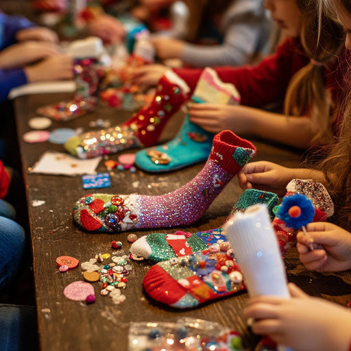 Children decorating personalized Christmas socks