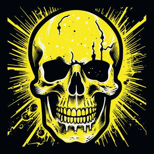 Skull with lightning bolt, black and yellow, zone system style