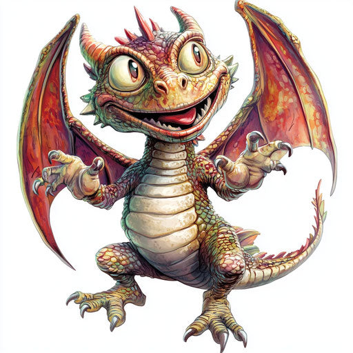 Humorous caricature of a dragon with human traits
