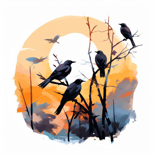 Birds silhouette in Impressionistic Art style on white background