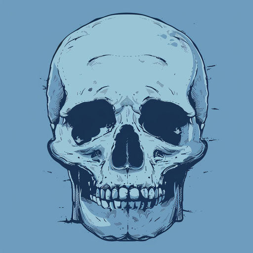 Blue skull vector, 1000-1400 style, gender-bending icon