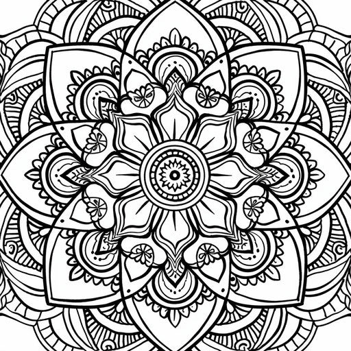 Detailed mandala with floral patterns, coloring book page