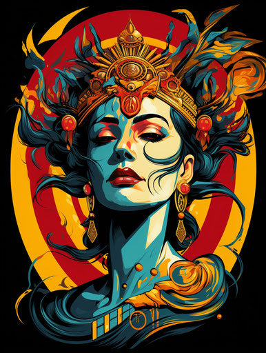 Queen tattoo design Greek letter bold colorful portrait