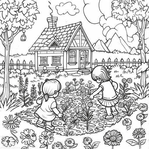 Kids planting flowers in a garden