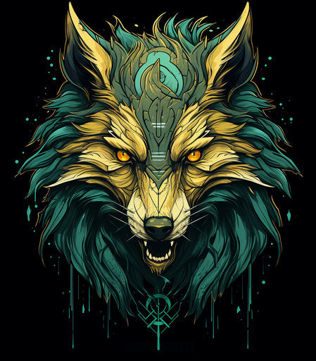 Ancient wolf emblem, Light yellow and dark emerald