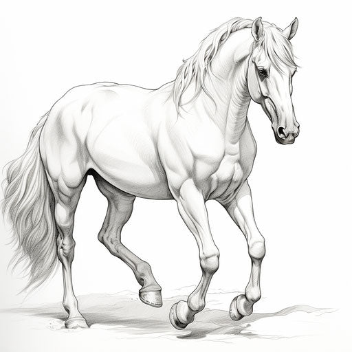 White horse on white background, heavy inking style