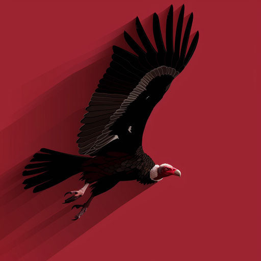 Flat maroon background featuring realistic vulture clipart with dynamic shadows and bright highlights