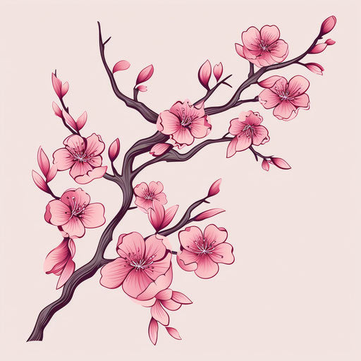 Pink branch with flowers, classic tattoo style