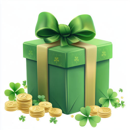 St. Patrick's Day, green gift box with gold coins