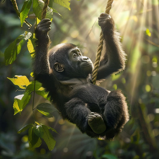 Young western lowland gorilla playing in a forest