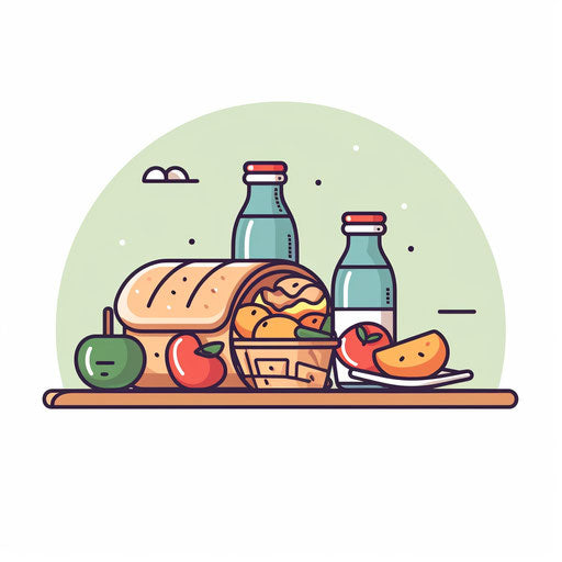 Minimalist picnic clip art on white background