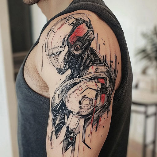 Upper arm tattoos for men with futuristic cyborg