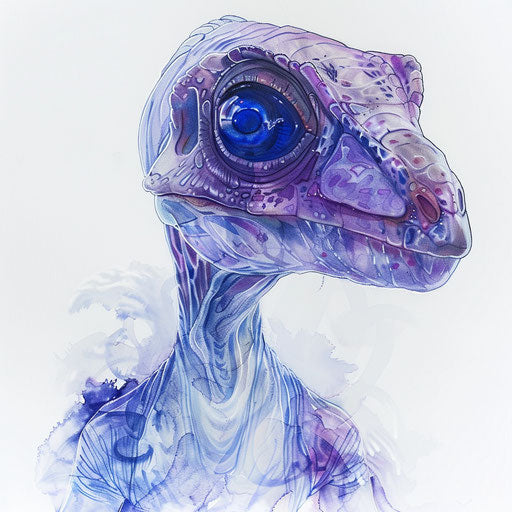 Ethereal dinosaur tattoo design, glowing eyes on white