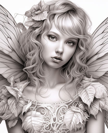 Fairy wings pattern from coloring book, realistic portrait style, charming illustrations