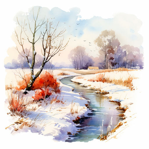 January illustration in the style of Oil painting, on white background