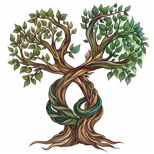 Clipart style flat tattoo sketch of intertwined family trees