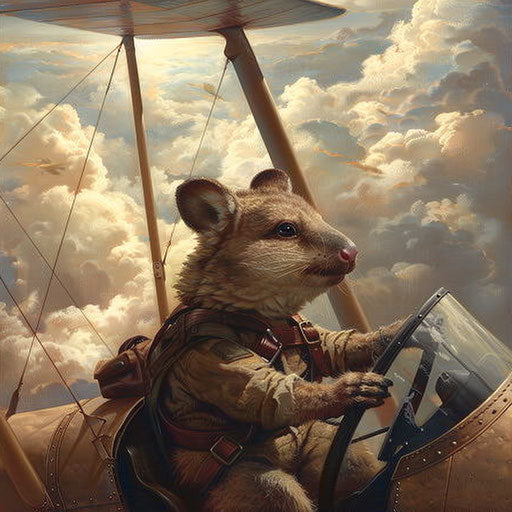 Quokka piloting a plane through cloudy sky
