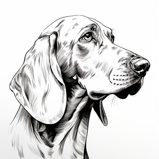 Black and white dog head drawing, simplistic mural style