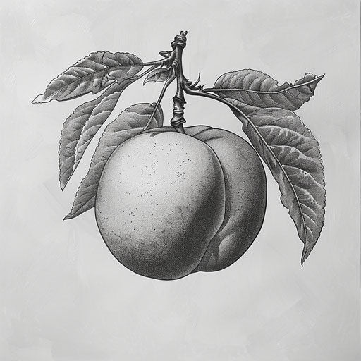 Monochrome flat peach tattoo sketch with detailed shading