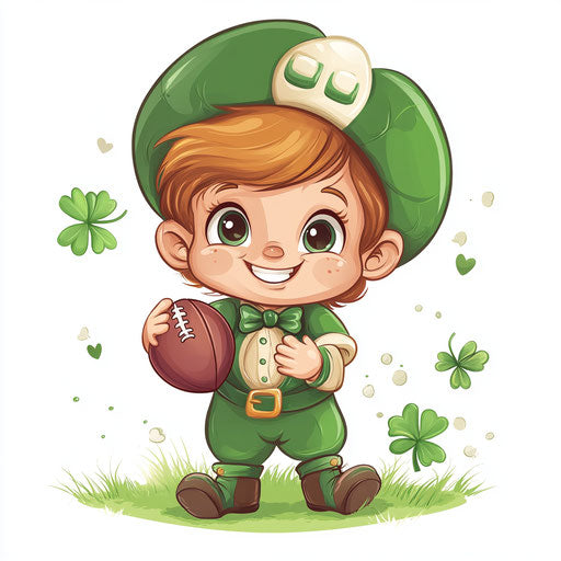 St. Patrick's Day baby leprechaun with football clipart