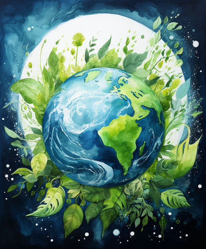 Earth and leaves in rain, recycled style, tondo, purism