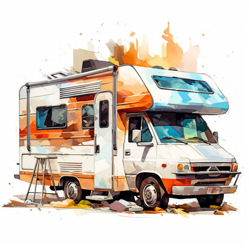 Camper clipart in the style of Oil painting, on a white background