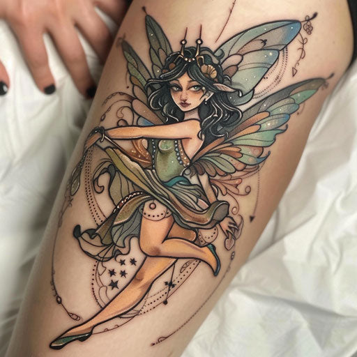 Enchanting fairy with shimmering wings on white canvas